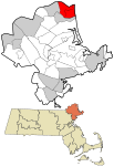 Essex County Massachusetts incorporated and unincorporated areas Salisbury highlighted